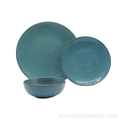 20pcs Porcelaine Ceramic Blue Round Plate Dinneresetet